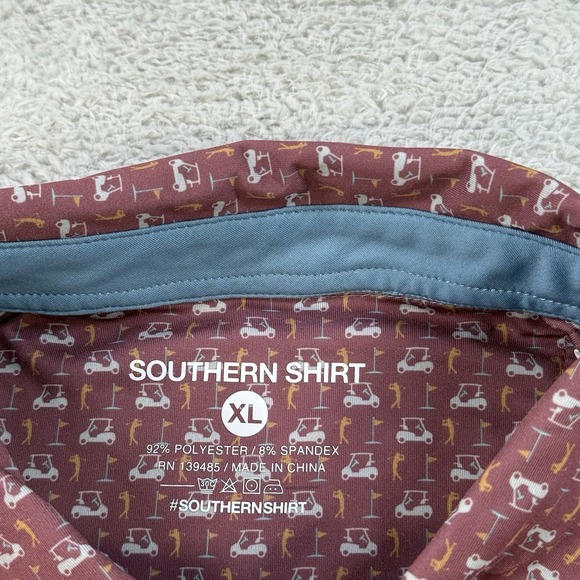 Southern Shirt Co Polo Mens Red Performance Stretch Golf Cart All Over AOP Shirt - Picture 4 of 8